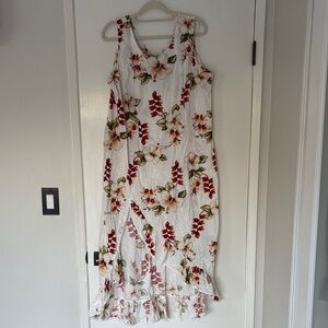 Hawaiian Sleeveless Maxi Dress - White with Red and Green Accents size 2XL